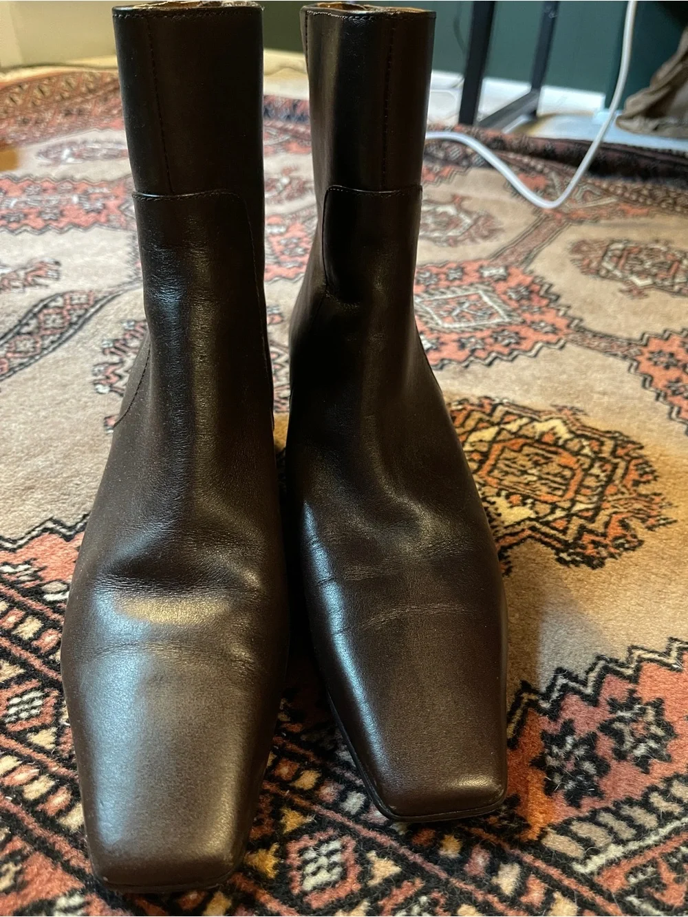 Madewell Women's Square-Toe Leather Ankle Boots in Turkish Coffee (dark brown)